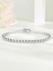 1 件时尚优雅休闲风格铜白金镀层 CZ 镶嵌 3 毫米串珠手链，适合女性派对日常装扮，价格实惠的节日珠宝礼物 - 圓形 - 查看 13