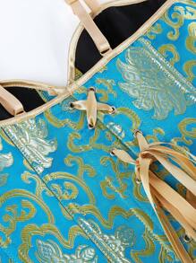 Áo corset dây mảnh có thể điều chỉnh, thân áo định hình ngực có xương, thêu và in, cài nút phía trước, vừa vặn - Màu xanh lam - Xem 5