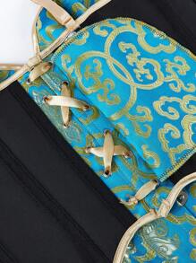 Áo corset dây mảnh có thể điều chỉnh, thân áo định hình ngực có xương, thêu và in, cài nút phía trước, vừa vặn - Màu xanh lam - Xem 8