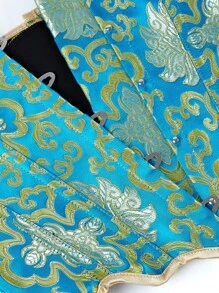 Áo corset dây mảnh có thể điều chỉnh, thân áo định hình ngực có xương, thêu và in, cài nút phía trước, vừa vặn - Màu xanh lam - Xem 7