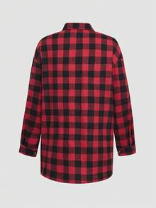 女式格子衬衫夹克，轻便外套，Y2K 返校庆典休闲通勤格纹纽扣前衬衫，休闲长袖翻领百搭衬衫，适合日常休闲、户外、度假穿着，四季皆宜 - 黑紅 - 查看 4