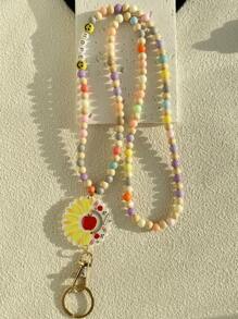 1pc Retractable Lanyards For Id Badges Teacher Lanyard With ID Holder Acrylic And Wooden Beaded Lanyard For Keychain Personalized Gift For Women Car Accessories Bag Charm School Bag Charms Car Accessories Friend Sister Gift Ideas - Multicolor - View 15