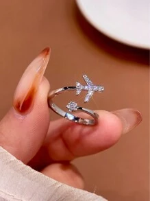 1 pieza Anillo de avión sencillo de plata de ley 925 para mujer y niña, para uso diario, fiesta retro, joyería de regalo