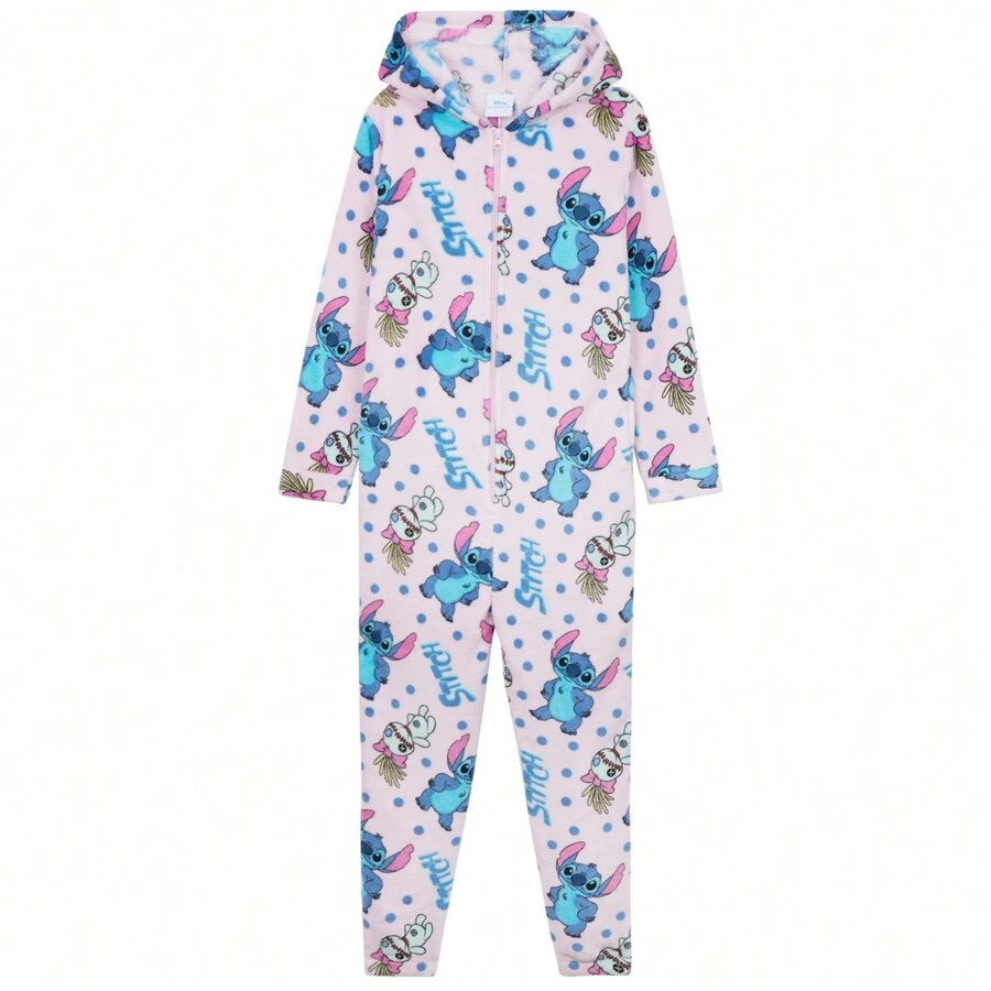 Disney Stitch Fleece Onesie Hood Cosy Loungewear Pyjamas Sleepsuit Gift - Pink - View 1