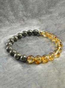 1 Peça Pulseira Vintage de Abundância, 8 mm, Pulseira de Cristal de Cura de Pirita e Citrino, Jóias de Meditação, Presentes para Mulheres e Homens, Atrair Riqueza, Prosperidade, Dinheiro