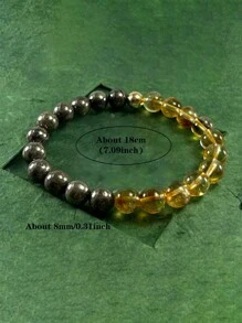 1 Peça Pulseira Vintage de Abundância, 8 mm, Pulseira de Cristal de Cura de Pirita e Citrino, Jóias de Meditação, Presentes para Mulheres e Homens, Atrair Riqueza, Prosperidade, Dinheiro