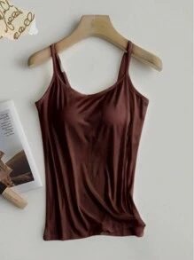 Women's Strappy Tank Top, Plain Basic Blouse Strappy Blouse, Plain Basic Tank Top - Rỉ Nâu - Xem 1
