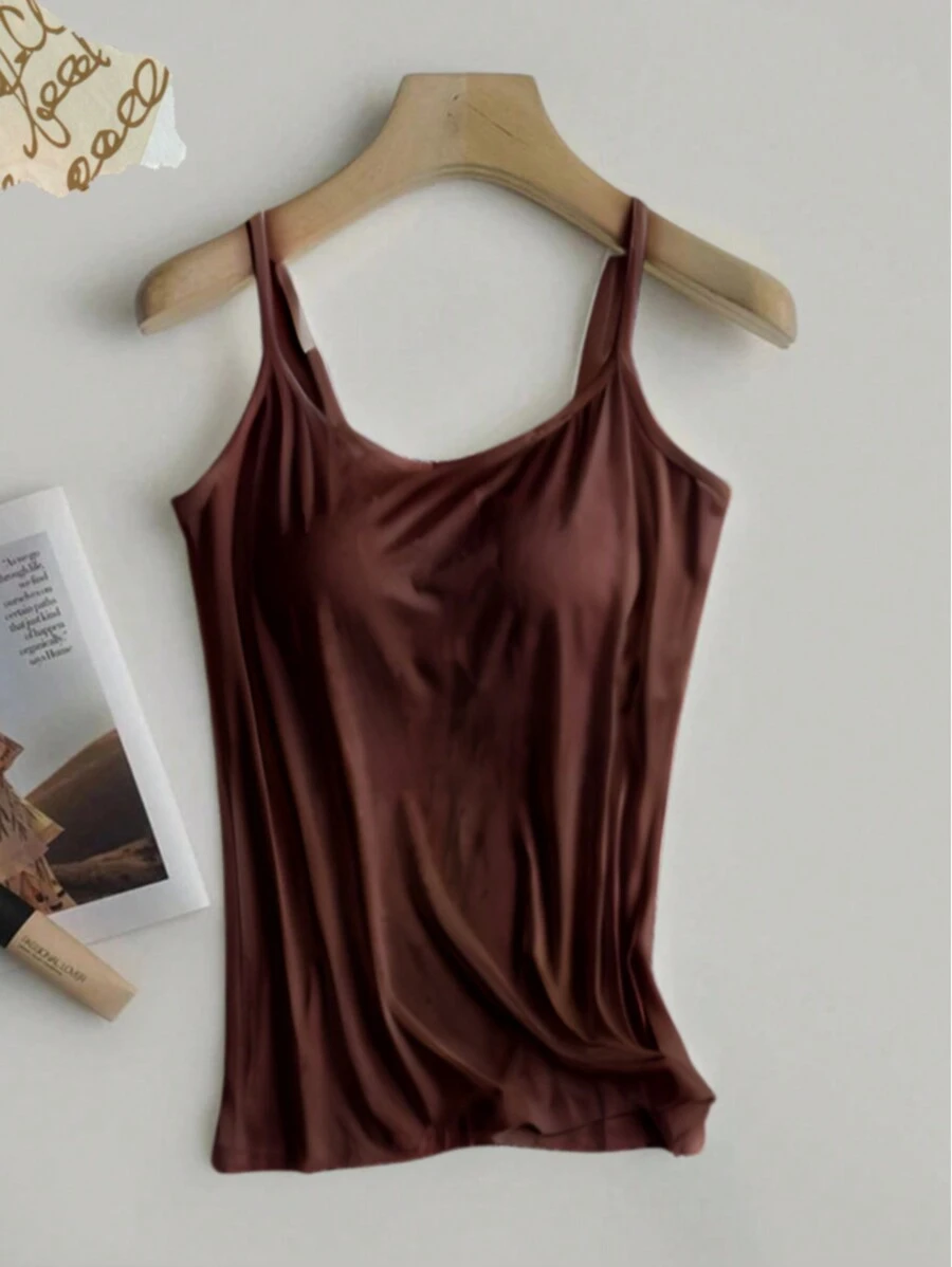 Women's Strappy Tank Top, Plain Basic Blouse Strappy Blouse, Plain Basic Tank Top - Rỉ Nâu - Xem 1