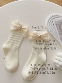 1 Paar Kinder Schulanfang handgemachte Perlenschleife einfarbige Kniestrümpfe für 3-16 Jährige - Beige - Übersicht 7