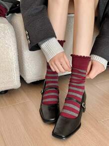 3 / 5 Stücke Ancora rote Socken mit Schleife aus Plüsch für Frauen, knotenlose Söckchen im College-Stil mit großer Schlaufe, mittellange Socken in Grau für den Valentinstag