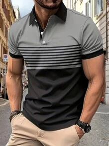 Summer Men Short Sleeve Lapel Stripe Polo Shirt Men Fashion 100% Polyester Polo Shirt Tops