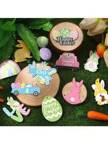 12pcs/24pcs/36pcs Easter Wooden Decorations, Happy Easter Eggs, Rabbit & Carrot Wooden Hanging Ornaments, Spring Easter Wooden Slice Decorations, For Easter Party, Home, Classroom Decor Easter Decorations Easter Decor Party Gift Gifts Birthday Graduation