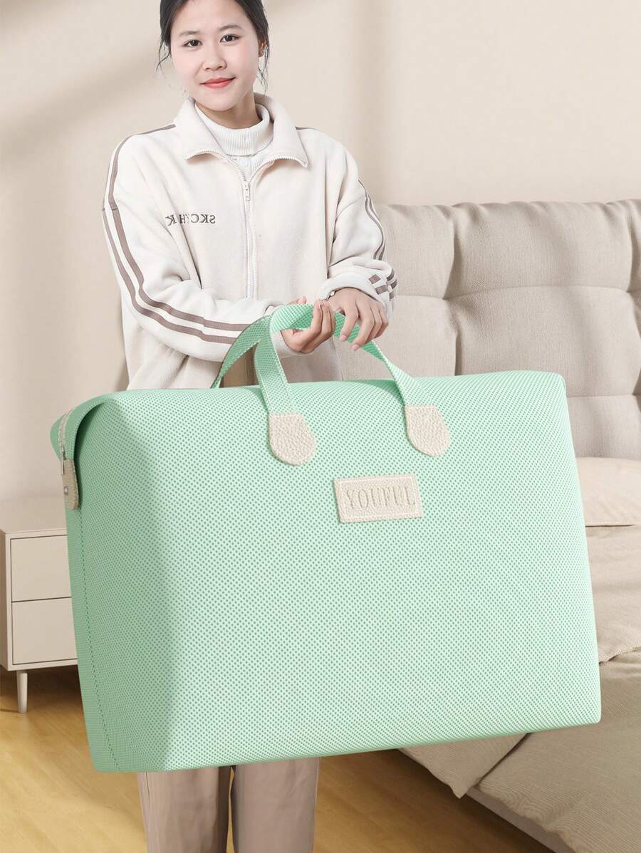 1PC Large Capacity Clothes Storage Bag With Reinforced Handle Thick Fabric, Suitable For Quilts, Blankets, Bedding, Foldable, With Sturdy Zipper, Suitable For Bedroom, Home, Closet, Wardrobe, Travel Accessories, Spacious Portable Heavy Duty Storage Bag, -Ideal For Home, Travel And Wardrobe Organization - Green - View 1