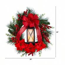 4-Ft Oversized Pre-Lit Frosted Holiday Christmas Wreath With Ornaments And 40 LED Globe Lights - Green - View 3