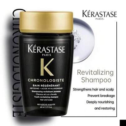 Kérastase 卡诗 (Kerastase) Chronologiste 赋活洗发露，蕴含玻尿酸和维生素E，滋养秀发和头皮，适合暗哑、干燥、脆弱和敏感发质，80毫升
