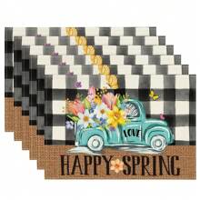 Decoração de mesa de primavera com borboleta de hortênsia aquarela, jogo americano de mesa com flor de caminhão xadrez de búfalo azul-claro, preto e branco, jogo americano chinês de primavera com ervas e flores silvestres azuis, conjunto de 4 peças, jogo americano de mesa de primavera vintage, perfeito para decoração de refeições de cozinha de festa - multicolorido - Ver 17