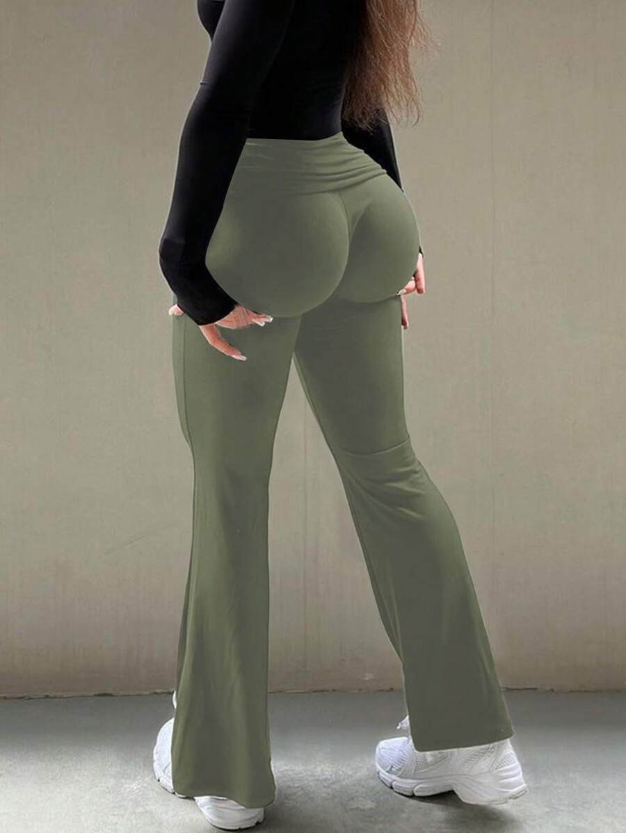 Y2K 拼接高腰宽腰带褶皱修身喇叭裤健身休闲舒适喇叭裤