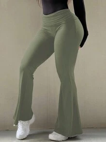 Y2K 拼接高腰宽腰带褶皱修身喇叭裤健身休闲舒适喇叭裤