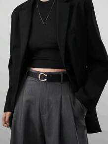 字母印花 PU 腰带，带 C 形扣，百搭腰带，适合夏季、秋季、万圣节 - 彩色 - 查看 2