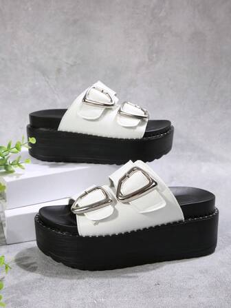 女士水钻厚底拖鞋，2024年夏季新款时尚户外装韩版百搭厚底坡跟拖鞋