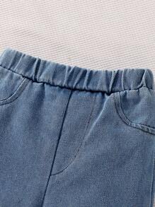 2pcs Baby Girl Heart Design Sweatshirt And Denim Pants Set, For Spring/Autumn