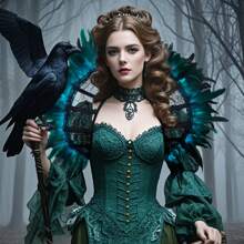 1 件哥特式蕾丝立领巴洛克风格立领女王领带羽毛维多利亚时代万圣节吸血鬼服装 - 彩色 - 查看 6