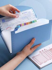 1pc Horizontal Accordion Style Receipt Holder 13 Pockets VAT Invoice Bill Document Organizer Folder Case,Back To School,School Supplies - Multicolor - View 3