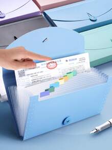 1pc Horizontal Accordion Style Receipt Holder 13 Pockets VAT Invoice Bill Document Organizer Folder Case,Back To School,School Supplies - Multicolor - View 2