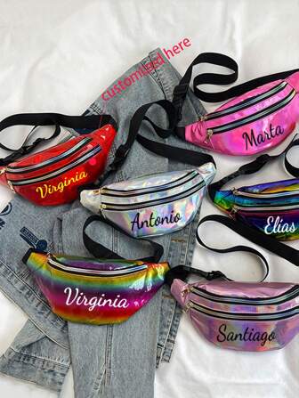 1pc Unisex Outdoor Waist Bag, Running Fanny Pack, Sports Fitness Laser Rainbow Crossbody Bag With Large Capacity For Coins And Phone