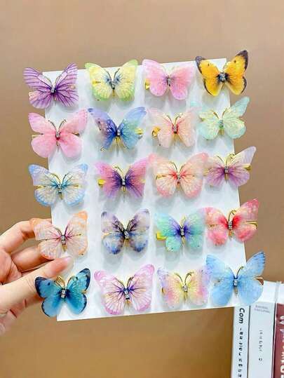 10pcs Ombre Mesh Alloy Faux Butterfly Hair Clips, Vintage Sheer Wing Design Hair Accessories, Suitable For Bangs Side Clip For Girls, Random Colors, Cute & Sweet High-End Hair Decor For Women, Suitable For Daily Life, Beach Vacation And Holiday Photo Shoots, Hairpin