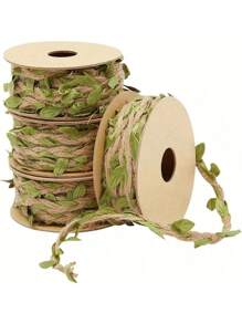 1 卷，1000 厘米/32.8 英尺粗麻布叶丝带，绿色藤蔓绳，适用于丛林探险生日派对、鲜花礼品包装、家居装饰、编织装饰藤蔓与人造绿叶、派对生日婚礼花园家居装饰