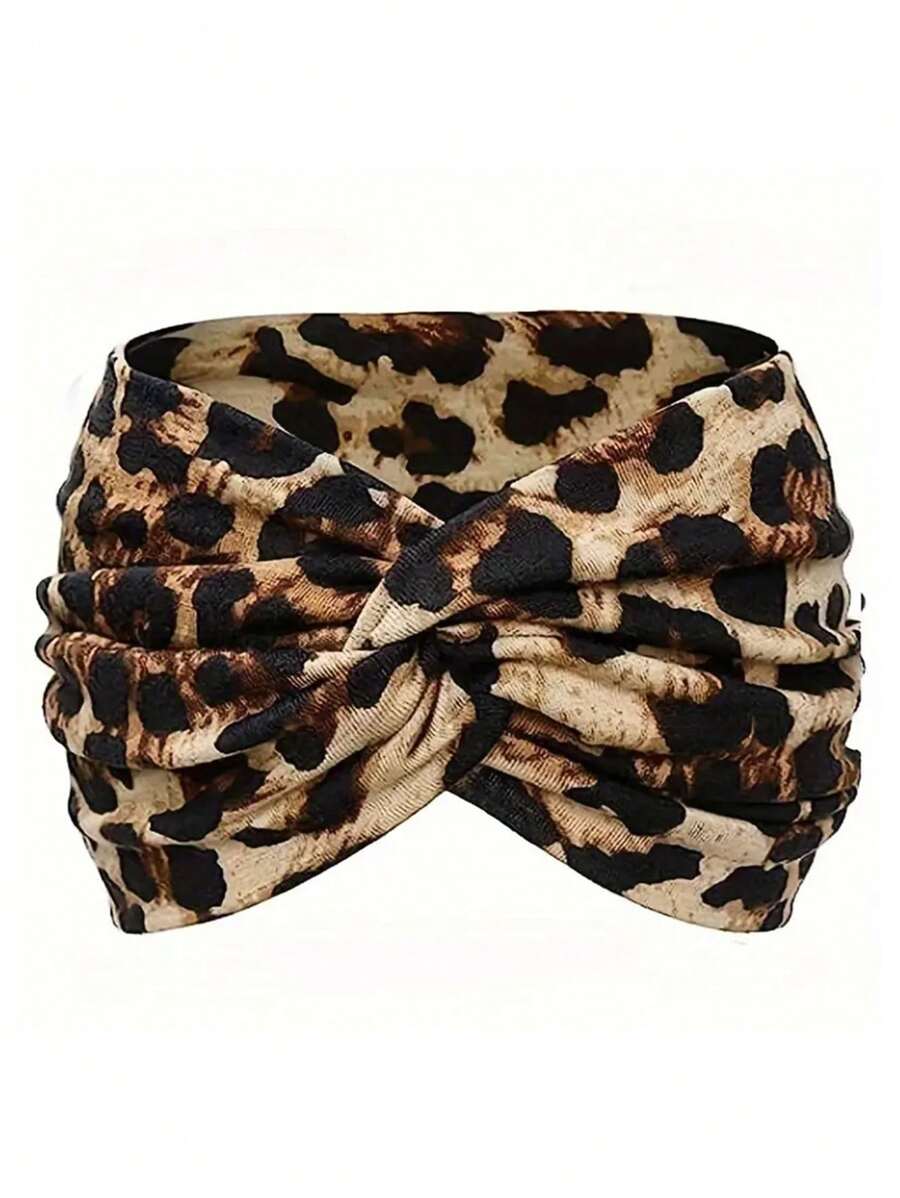 1 peça/2 peças/3 peças Headband Extra Largo Feminino, Estampa de Leopardo Cruzada Elástica Larga, Turbante Torcido Nó Headwear, Acessórios de Cabelo com Estampa Animal para Mulheres e Meninas. Headwrap Grande para Yoga, Corrida, Absorção de Suor, Exercícios, Headband Esticado para Outfits de Férias Femininos Elegantes