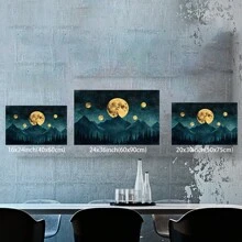 Night Sky Stars, Vintage Cloudy Landscape, Celestial Moon Canvas, Living Room And Office Wall Art