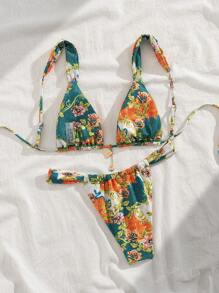 New Soft Printed Thick Strap Tie-Up Cute Party Bikini Set, Summer Beach Fashion Ladies Swimwear