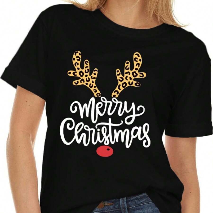 Christmas Shirts For Women Merry Christmas Tshirt Xmas Holiday Lights Tee Shirt - Black - View 1