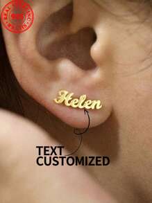 [Custom] 2.5g 925 Sterling Silver, 1 Pair Personalized Text Customized Minimalist Stud Earrings, Festival Gift Engraved Earrings (Please Provide Custom Text In English Only) For Valentine's Day