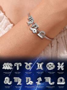 1 Stück modischer 925er Sterling Silber Charm Perle mit 12 Sternzeichen, geeignet für Frauen Armbänder Armreifen DIY Schmuckherstellung und Alltags Outfit Accessoires Dekoration für Mädchen