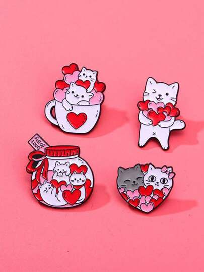 1/4 piezas Broche de gato de amor lindo, broche de pareja, accesorios del Día de San Valentín, hermanas, accesorios para bolsos, insignia de metal de alta calidad, adecuado para compañeros de clase, amigos, regalos familiares, adecuado para consolar a amigos infelices, pasador de San Valentín para ropa, bolso, encanto, accesorios escolares, oficina, camisas, chaquetas, joyería, accesorios de Navidad, Halloween, otoño-invierno