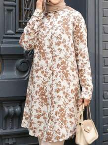 Women's Long Sleeve All-Over Floral Print Casual Blouse,Modest - Multicolor - View 3