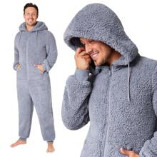 City Comfort Cosy Nightwear Hooded Fluffy Fleece M-3XL Lounge Wear Gift - Grey - View 3