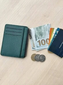 Plain Color Casual Coin Wallet Card Holder - Red - View 4