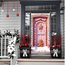 1 tấm phông nền tiệc Người bánh gừng màu hồng, Người bánh gừng màu hồng & Họa tiết tuyết kẹo, Biểu ngữ nền chất liệu polyester 70,8 * 35,4 inch, Thích hợp để trang trí treo khung cửa tiệc năm mới, Biểu ngữ trang trí không khí tiệc hàng ngày - Hồng - Xem 7