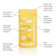 25pcs 180ml Breastmilk Storage Bags – Leak-Proof Freezer-Safe Milk Bags With Double Zipper, Pre-Sterilized Baby Milk Pouches, Easy Pour Spout, Durable & Travel-Friendly, Animal Design, Daily Pumping Essential For New Moms, Nursery Freezer Organizer, Trusted Brand, Pigeon - White - View 2