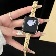 LuLuTom 1 pièce Bracelet de luxe avec design de fleur en diamant, bracelet de montre en métal en acier inoxydable doré compatible avec Ultra/SE/S10/9/8/7/6/5/4/3/2/1, compatible avec les bracelets de 38/40/41/42/44/45/46/49mm