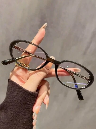 1 件椭圆形小框时尚无度数女士眼镜，夏季新品，适合日常装扮、派对装饰、电脑办公、游戏、日常使用，佩戴舒适