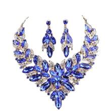 女士婚礼新娘伴娘水晶项链耳环派对舞会服装首饰套装