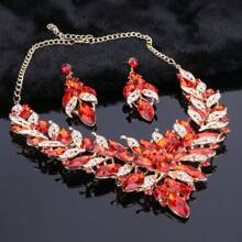 女士婚礼新娘伴娘水晶项链耳环派对舞会服装首饰套装