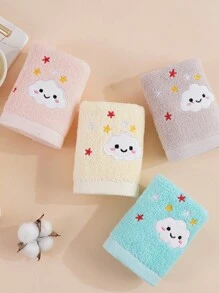 1/4pcs Small Cotton Face Towels, Rectangular, Cute Cartoon Cloud Embroidery Pattern, Absorbent Soft Quick-Dry, Suitable For Bathroom, Kitchen, Gifts, Travel, School, All Seasons