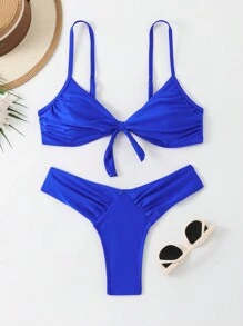 WD VEST Tie Detail Bikini Set With Adjustable Waist 2024 XX529 - 寶藍色 - 查看 1