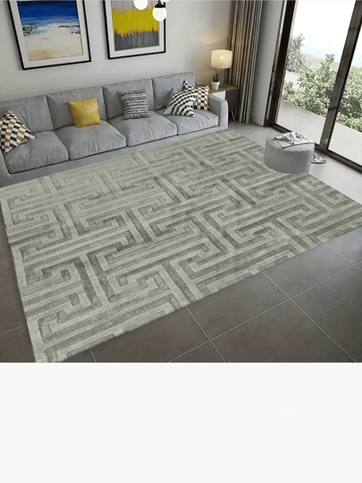 1pc Rectangular Crystal Velvet Rug, Maze Retro Pattern Large Carpet, Living Room Sofa Tea Table Rug, Bedroom Wall-To-Wall Luxury Household Floor Mat